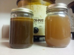 Pork Broth (left) and Pork Stock (right) finished product.